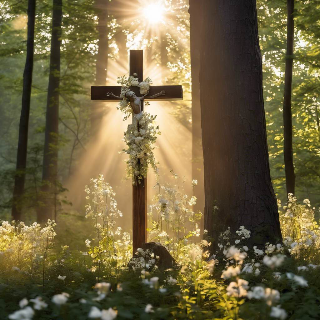 Holzkreuz auf einer Lichtung